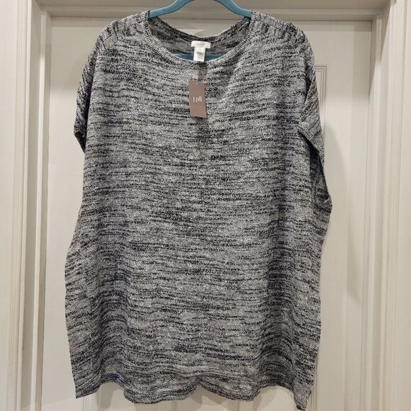 Pure Jill Elliptical Pullover Knit Top Black White Linen Blend, size 2X - Picture 1 of 9